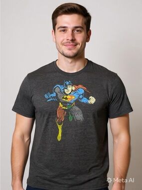 Justice League Super Hero Comic Graphic Tee Gray DC Shirt Sz L